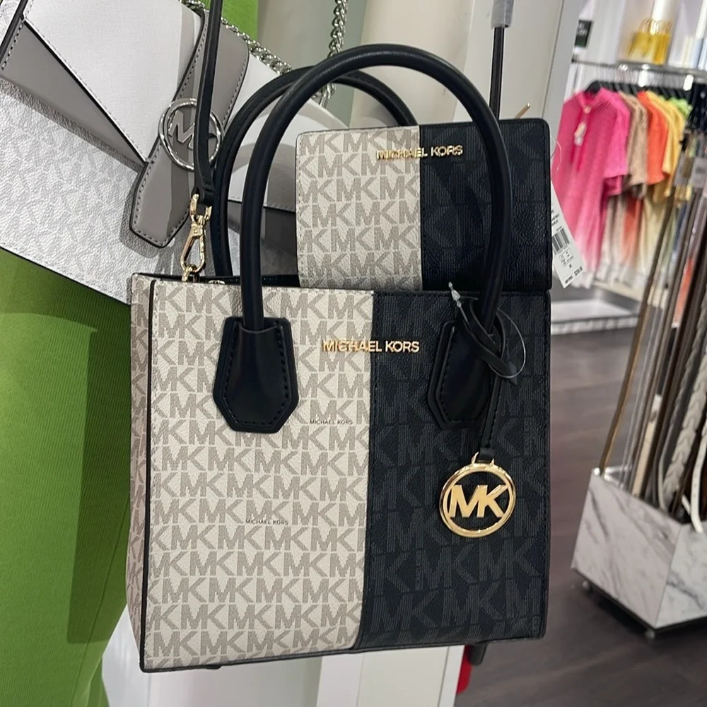 Michael Kors Mercer Medium Two-Tone Logo Messenger & MK JST Md Bifold Zip Wallet